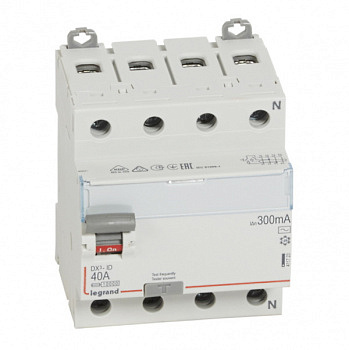 УЗО DX3 4П 300mA 40А тип AC N справ. Legrand арт 411723