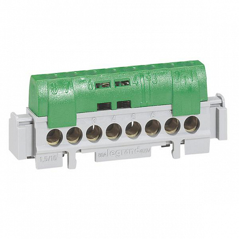 Клеммная колодка IP 2X фаза чёрная 8 x 1,5-16 мм² длина 75мм. Legrand