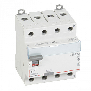 УЗО DX3 4П 100mA 40А тип AC N справ. Legrand арт 411713