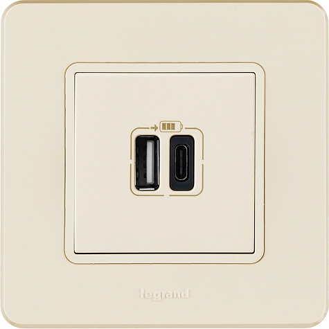 Зарядное устройство с двумя USB-разьемами A-C 240В/5В 3000мА - INSPIRIA - слоновая кость