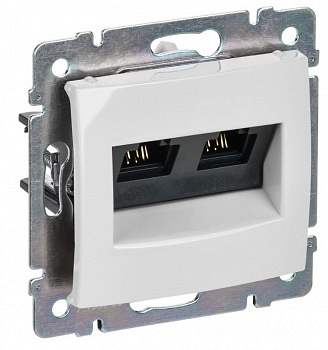 Розетка компьютерная 2xRJ45 UTP Кат.5e на винтах DIY Белая. Valena