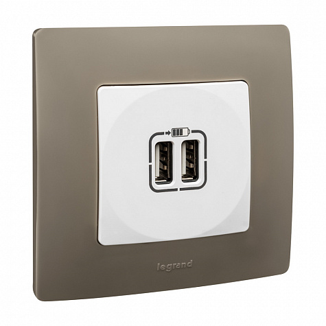 Зарядное устройство с двумя USB-разьемами тип А-А 240В/5В 2,4А Белый. Legrand Etika