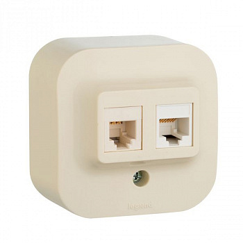 Розетка телефон+компьютер RJ11+RJ45 UTP кат.5е. Слоновая кость. Legrand Quteo