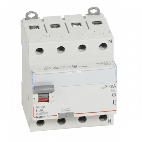 УЗО DX3 4П 30mA 63А тип AC N справ. Legrand арт 411704