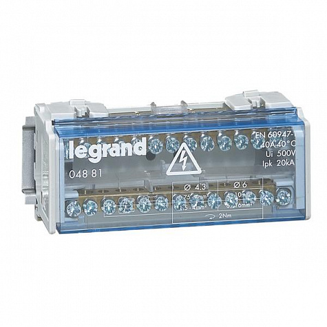 Модульный распределительный блок 2П 40A 13 подключений. Legrand