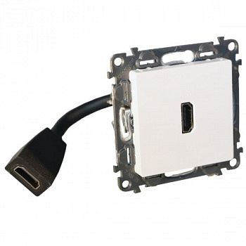 Розетка HDMI с предварительно подключенным разьемом. С лицевой панелью. Цвет Белый Valena LIFE