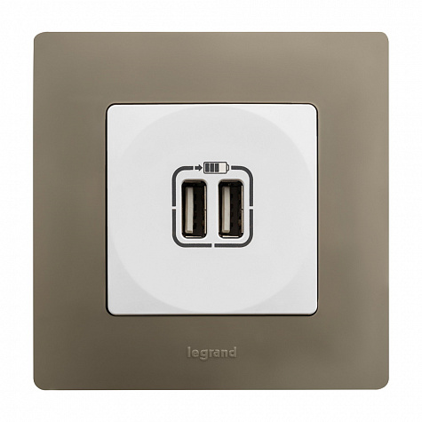 Зарядное устройство с двумя USB-разьемами тип А-А 240В/5В 2,4А Белый. Legrand Etika