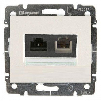 Двойная розетка телефон RJ11+ интернет RJ45 6 UTP Жемчуг. Galea Life