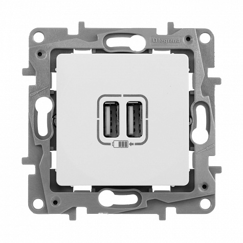 Зарядное устройство с двумя USB-разьемами тип А-А 240В/5В 2,4А Белый. Legrand Etika