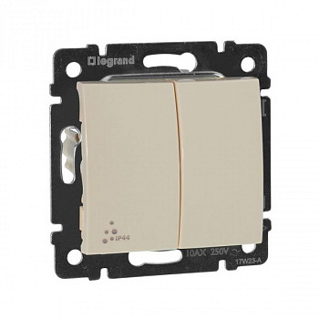 Переключатель проходной двухклавишный 10A IP44 Слоновая кость. Legrand. Valena арт 774198