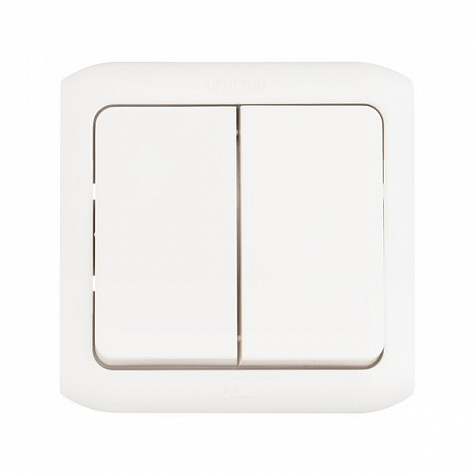 Выключатель двухклавишный 10A влагозащищенный IP44, Серый. Legrand Quteo