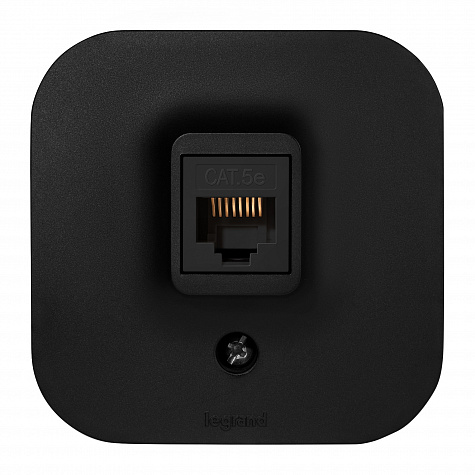 Розетка компьютерная RJ45 категория 5e UTP накладной монтаж Чёрный матовый Legrand Quteo