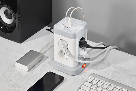 DOMINIC Удлинитель У08K 1,5м 3х1мм2 USB A+C 20Вт Серый