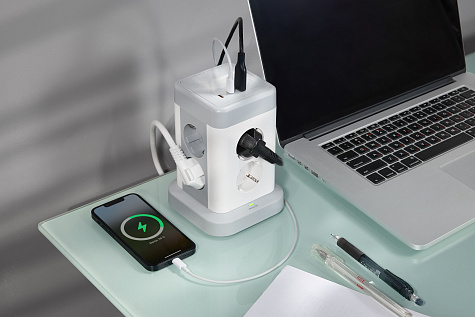DOMINIC Удлинитель У08K 1,5м 3х1мм2 USB A+C 20Вт Серый