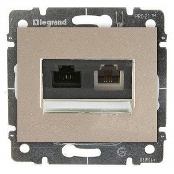 Двойная розетка телефон RJ11+ интернет RJ45 6 UTP Титан. Galea Life. Legrand