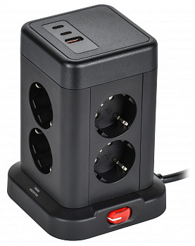 DOMINIC Удлинитель У08K 1,5м 3х1мм2 USB A+C 20Вт Черный