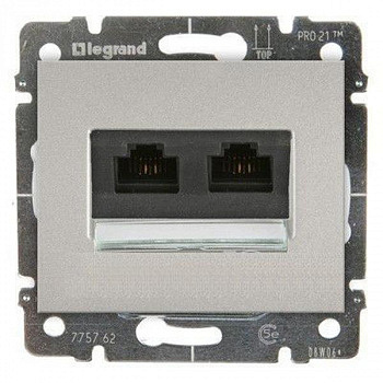 Розетка компьютерная двойная RJ 45 UTP категории 5е, винтовые клеммы Алюминий. Galea Life