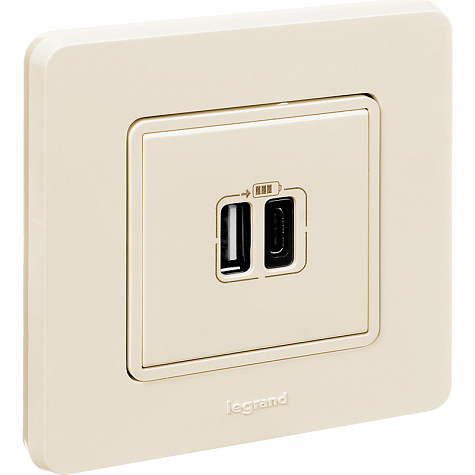 Зарядное устройство с двумя USB-разьемами A-C 240В/5В 3000мА - INSPIRIA - слоновая кость