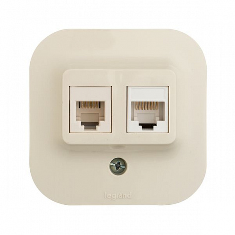 Розетка телефон+компьютер RJ11+RJ45 UTP кат.5е. Слоновая кость. Legrand Quteo