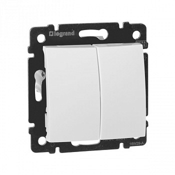 Выключатель двухклавишный 10AX 250В. Белый. Legrand. Valena