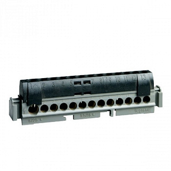 Клеммная колодка IP 2X фаза чёрная 1 x 6-25 мм² - 21 x 1,5-16 мм² длина 176мм. Legrand арт 004856