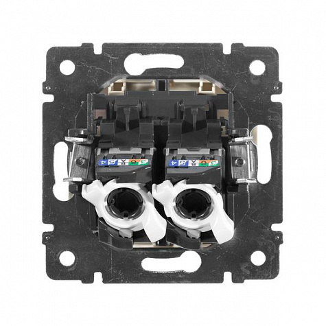 Розетка двойная компьютерная RJ45 UTP кат.5e на захватах Слоновая кость. Valena