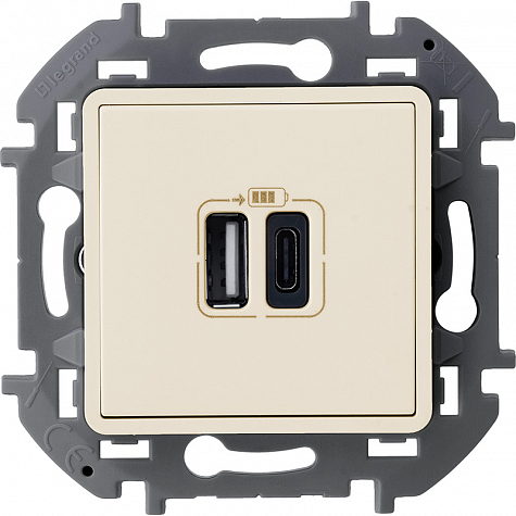 Зарядное устройство с двумя USB-разьемами A-C 240В/5В 3000мА - INSPIRIA - слоновая кость