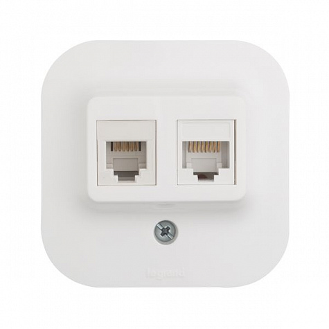 Розетка телефон+компьютер RJ11+RJ45 UTP кат.5е. Белый. Legrand Quteo арт 782221