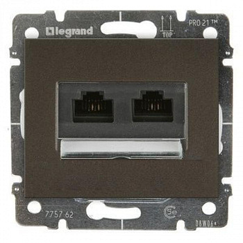 Розетка компьютерная двойная RJ 45 UTP категории 6, винтовые клеммы Темная Бронза. Galea Life. Legrand