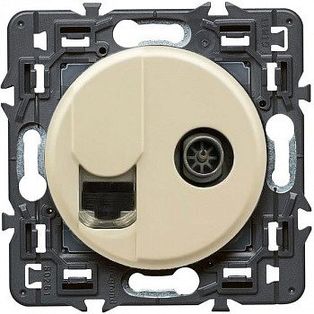 Розетка компьютерная RJ 45 + розетка ТВ тип F Слоновая кость. Celiane. Legrand