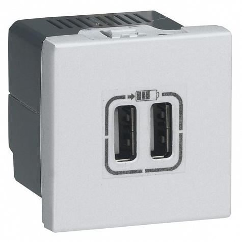 Зарядное устройство с двумя USB-разъемами 240В/5В 1500мА Алюминий. Legrand Mosaic