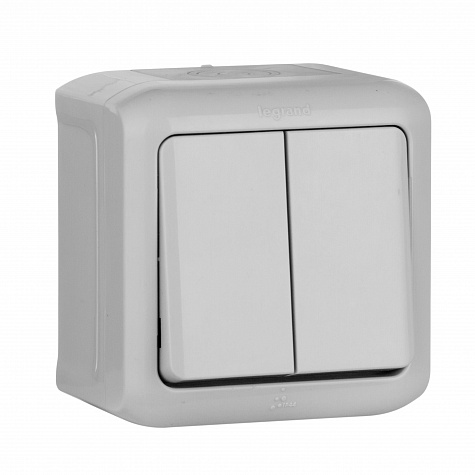 Выключатель двухклавишный 10A влагозащищенный IP44, Серый. Legrand Quteo