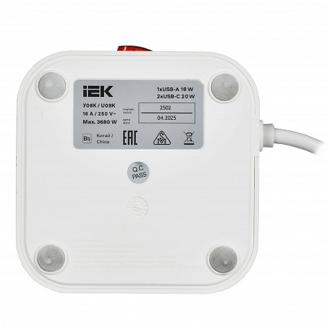 DOMINIC Удлинитель У08K 1,5м 3х1мм2 USB A+C 20Вт Белый
