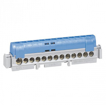 Клеммная колодка IP 2X нейтраль синяя 1 x 6-25мм² - 12 x 1,5-16мм² длина 113мм. Legrand