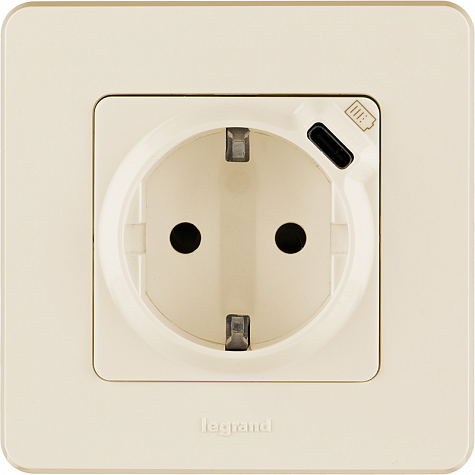 Розетка 2К+З немецкий стандарт 16А 250В с USB C 1.5А 5В Слоновая кость - INSPIRIA