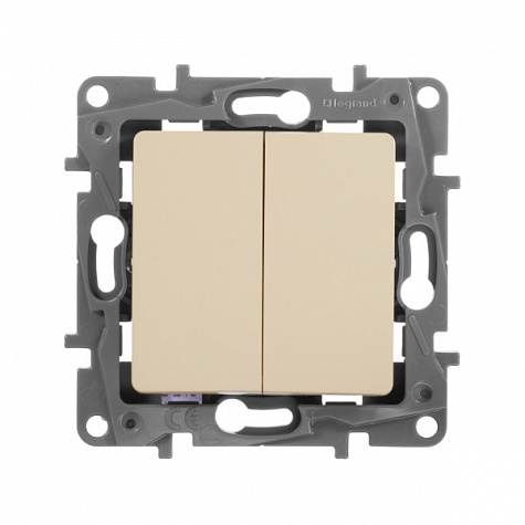 Переключатель проходной двухклавишный 10A Слоновая кость. Legrand. Etika