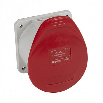 Встраиваемая прямая розетка с уменьшенным фланцем IP44 380/415В 32A 3К+Н+З P17. Legrand
