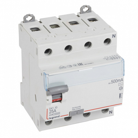 УЗО DX3 4П 500mA 25А тип AC N справ. Legrand