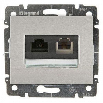 Двойная розетка телефон RJ11+ интернет RJ45 6 UTP Алюминий. Galea Life. Legrand