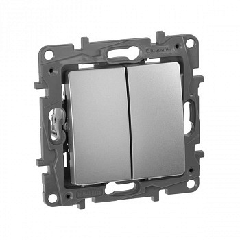 Выключатель двухклавишный 10AX 250В Алюминий. Legrand. Etika