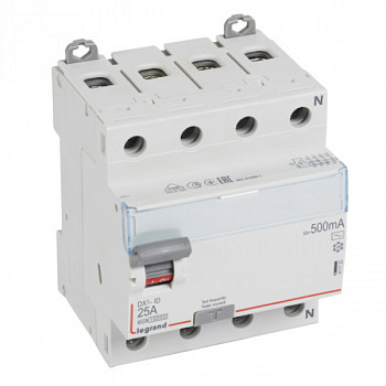 УЗО DX3 4П 500mA 25А тип AC N справ. Legrand