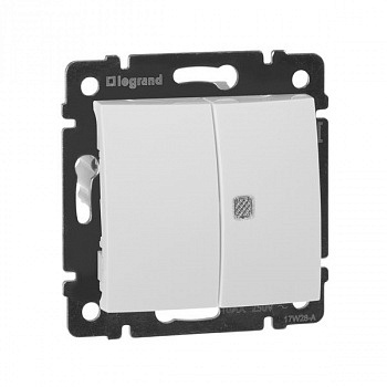 Выключатель двухклавишный 10A c индикатором Белый. Legrand. Valena арт 774445
