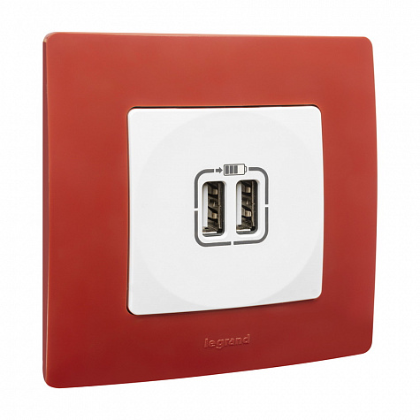 Зарядное устройство с двумя USB-разьемами тип А-А 240В/5В 2,4А Белый. Legrand Etika