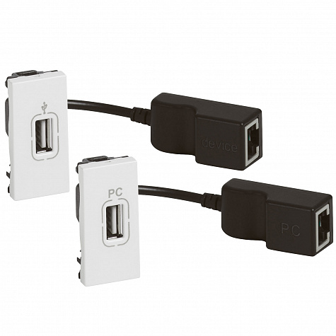 Mosaic USB усилитель с гнездовым разъемом, 1 модуль, белый Legrand арт 078748