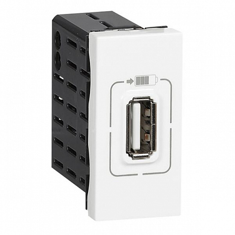 Зарядное устройство с 1-м USB-разъемом 240В/5В 750мА Белый. Legrand Mosaic