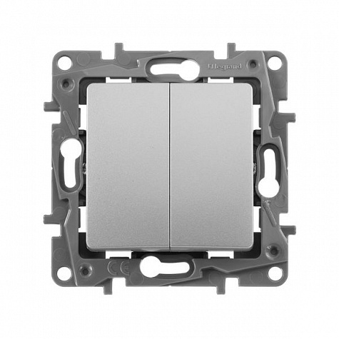 Переключатель проходной двухклавишный 10A Алюминий. Legrand. Etika